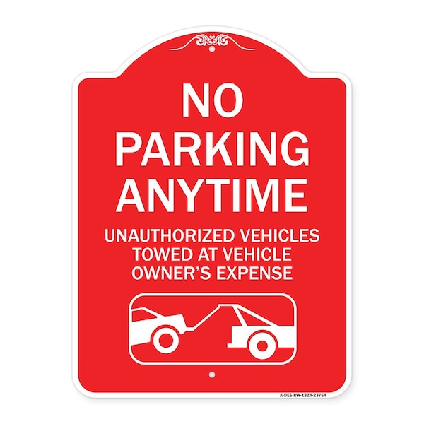 Signmission No Parking Anytime Unauthorized Vehicles Towed at Vehicle Owners Expense With Car, RW-1824-23764 A-DES-RW-1824-23764 - main